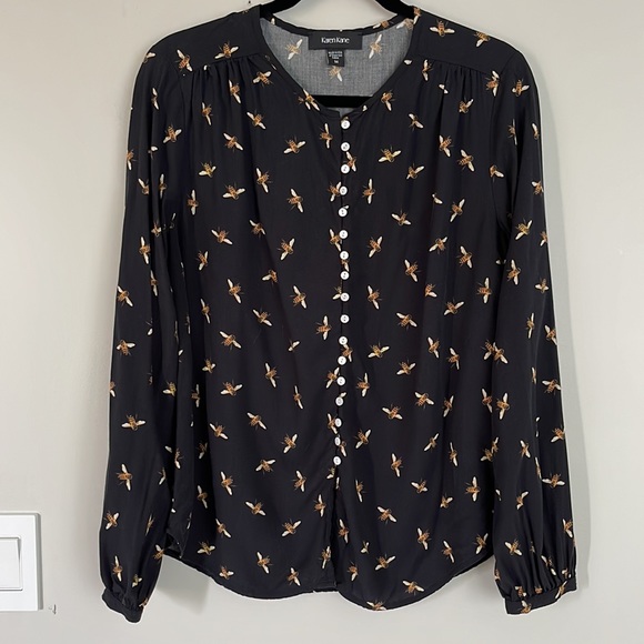 Karen Kane Bee Printed Button Front Longsleeve Top M - Picture 1 of 8